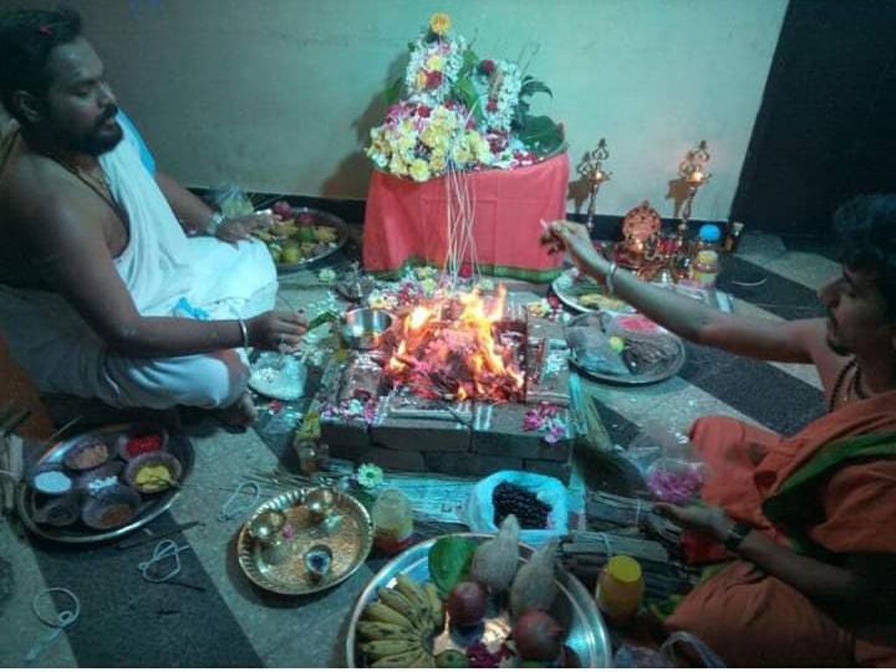 A traditional homam ritual being performed